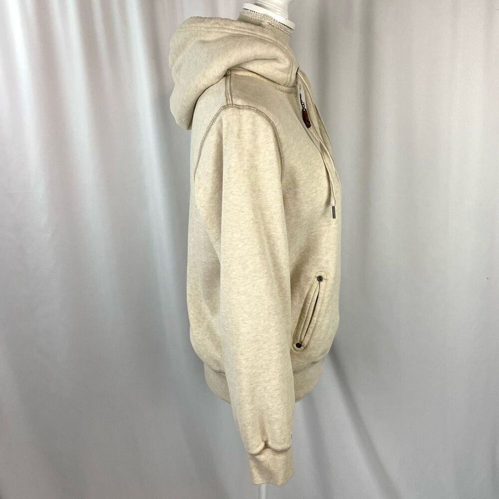 Green Tea Sweatshirt Zip-up Cream Jacket Lined Faux Fur Hooded Women’s Medium Co - Picture 3 of 10